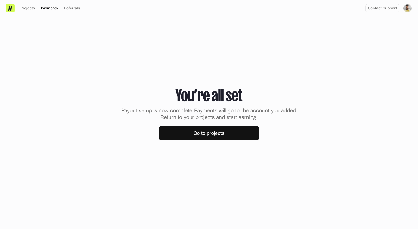 Setup confirmation message